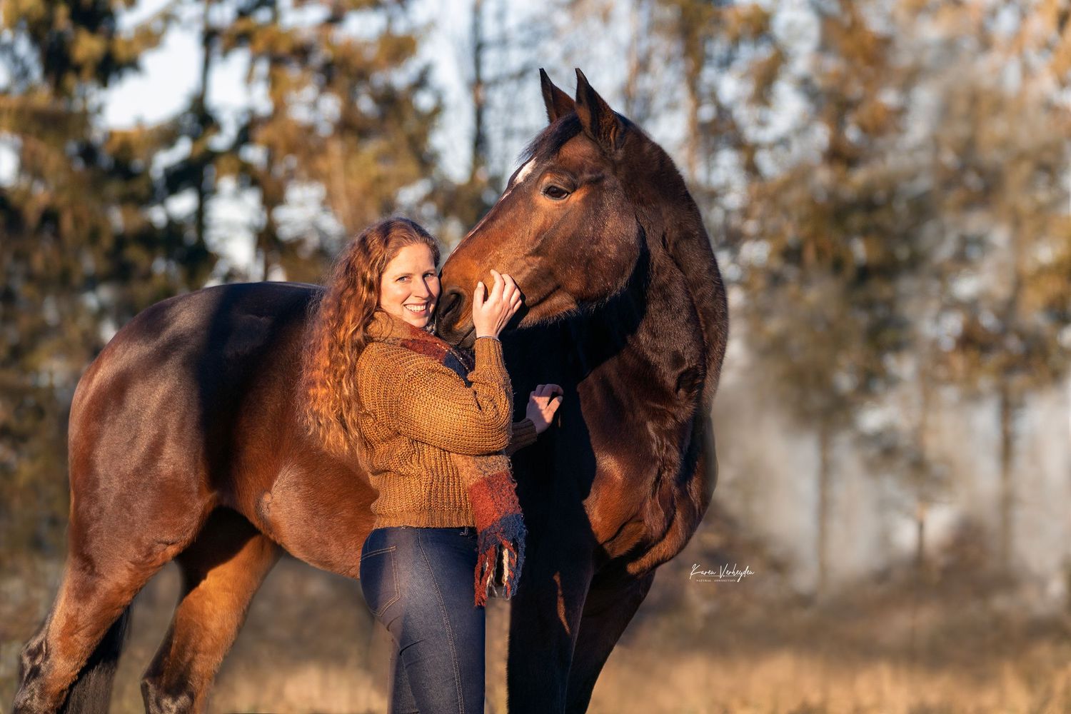 klanten review bruin paard zonsondergang romantische paardenshoot connectie mens en dier Karen Verheyden