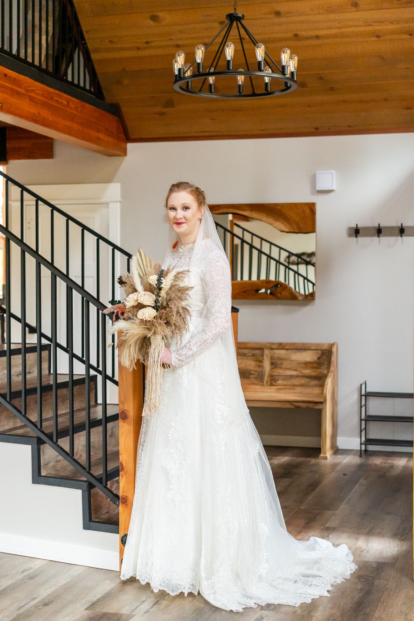 bride's portrait by the stairs