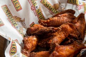 food branding images for menu item; Smoke and Spice restaurant southern BBQ smoked chicken wings