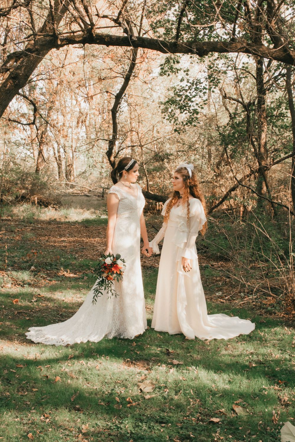hand fasting style female lesbian vintage wedding , LGBT fall wedding in Ohio