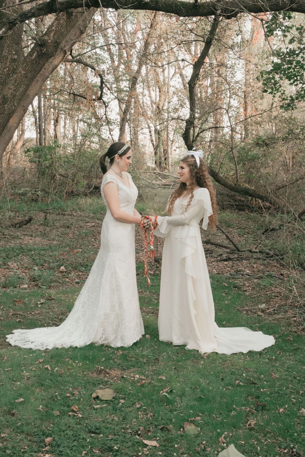 hand fasting style female lesbian vintage wedding , LGBT fall wedding in Ohio