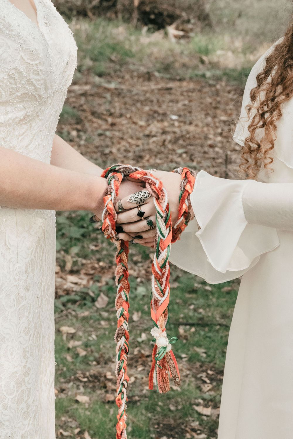 hand fasting style female lesbian vintage wedding , LGBT fall wedding in Ohio