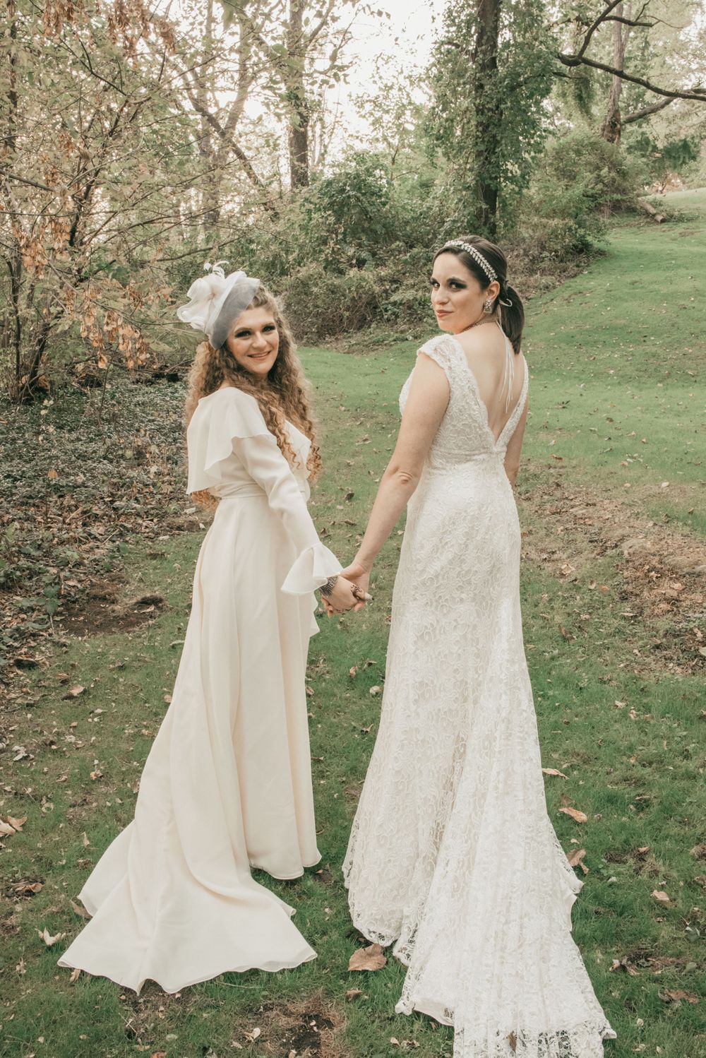 hand fasting style female lesbian vintage wedding , LGBT fall wedding in Ohio