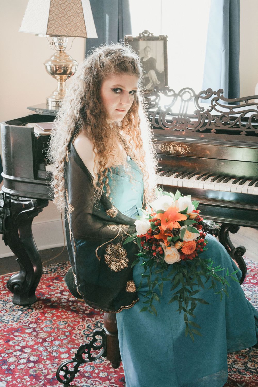 bride with flowers by Cowgill Cathy Flowers , LGBT wedding in Ohio