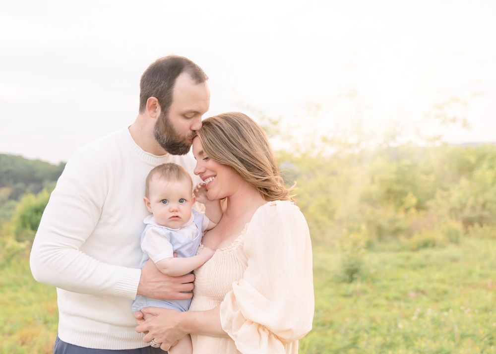 professional family photographer chattanooga, sunset, field, romantic family images, light airy, east ivy photography