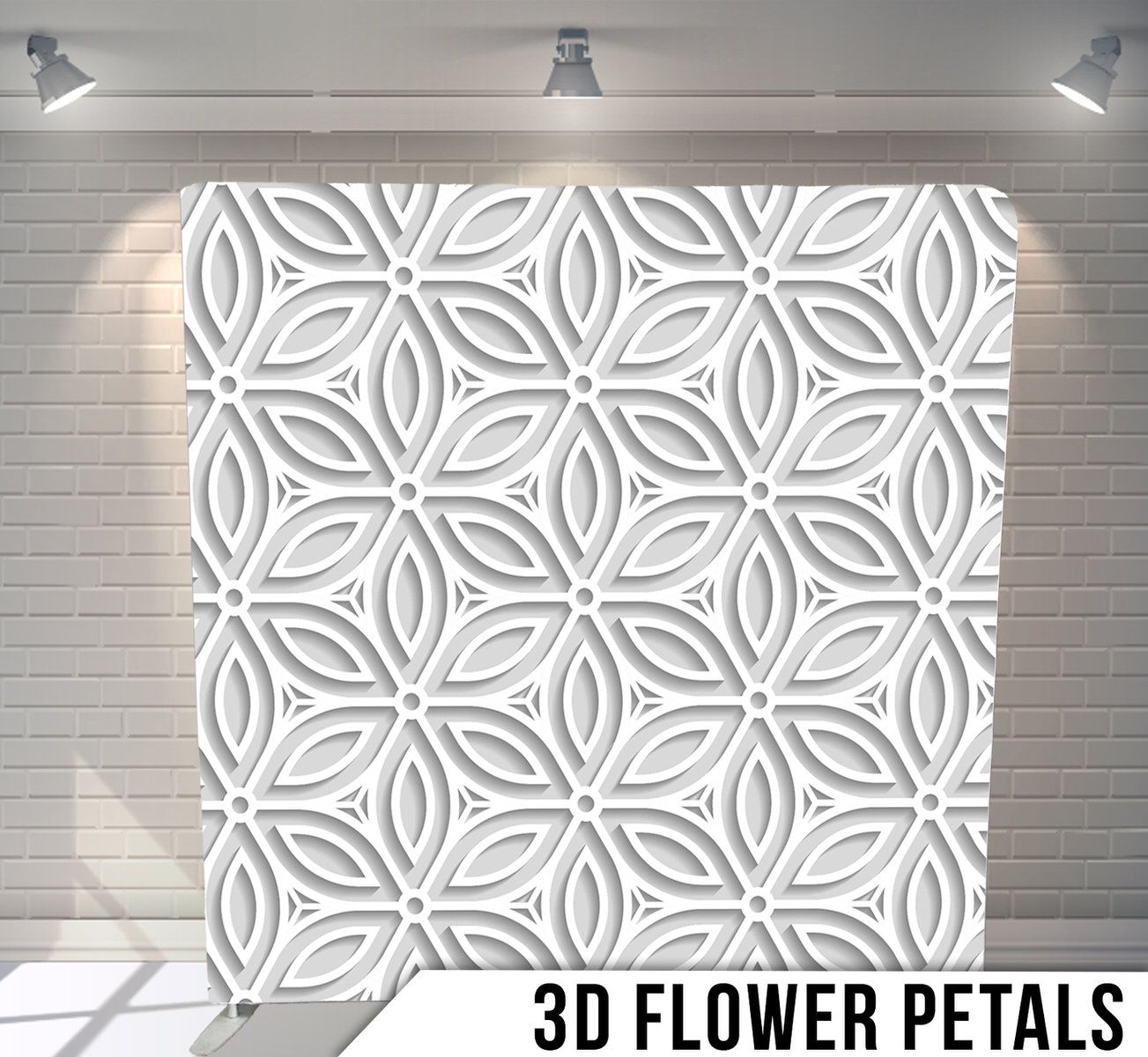 Elegant white 3D geometric pattern featuring repeating flower petal shapes in a modern design.