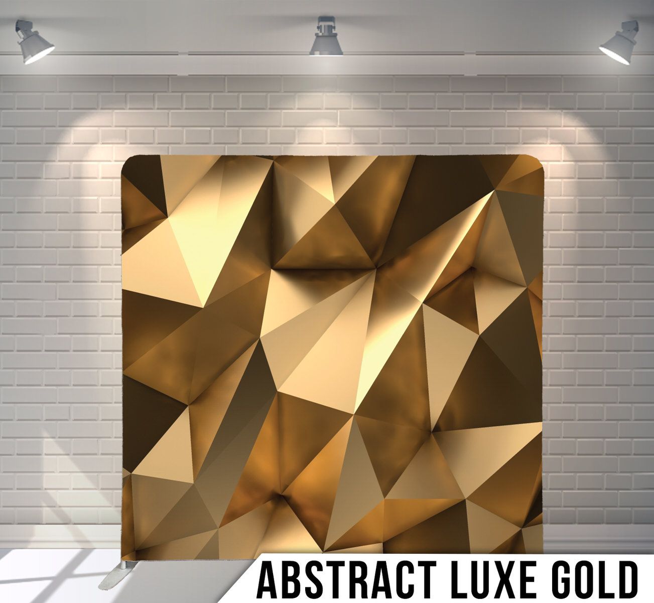 Luxurious gold metallic background with angular geometric shapes creating a 3D effect.