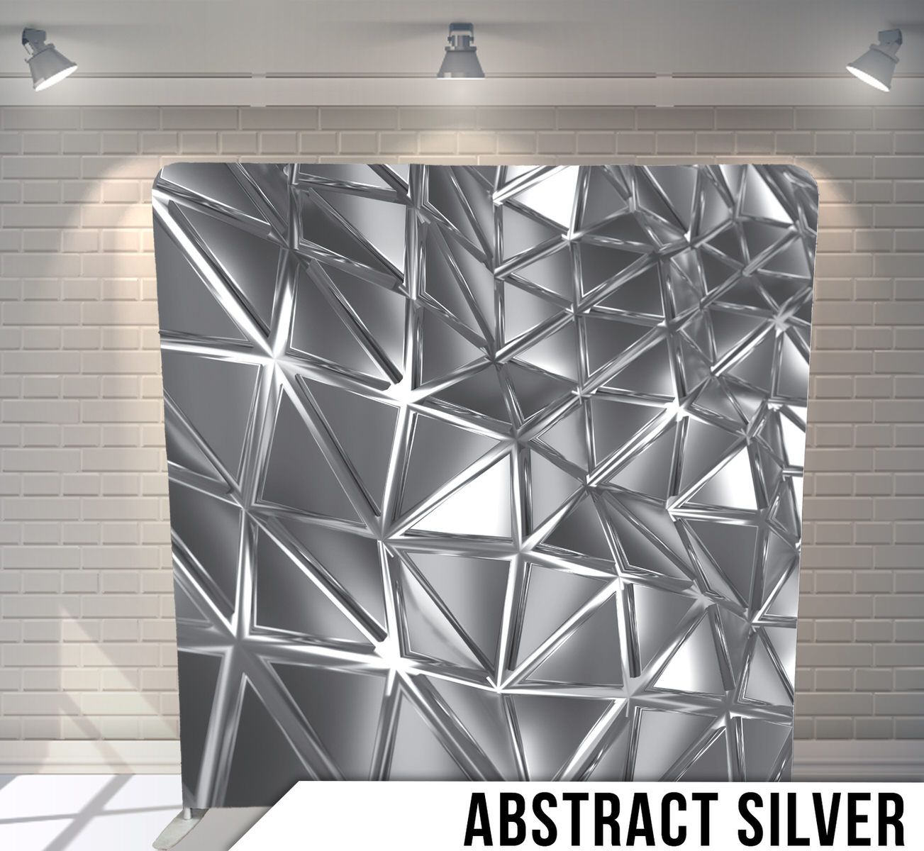 Abstract geometric background with metallic silver triangular patterns creating a modern dimensional effect.