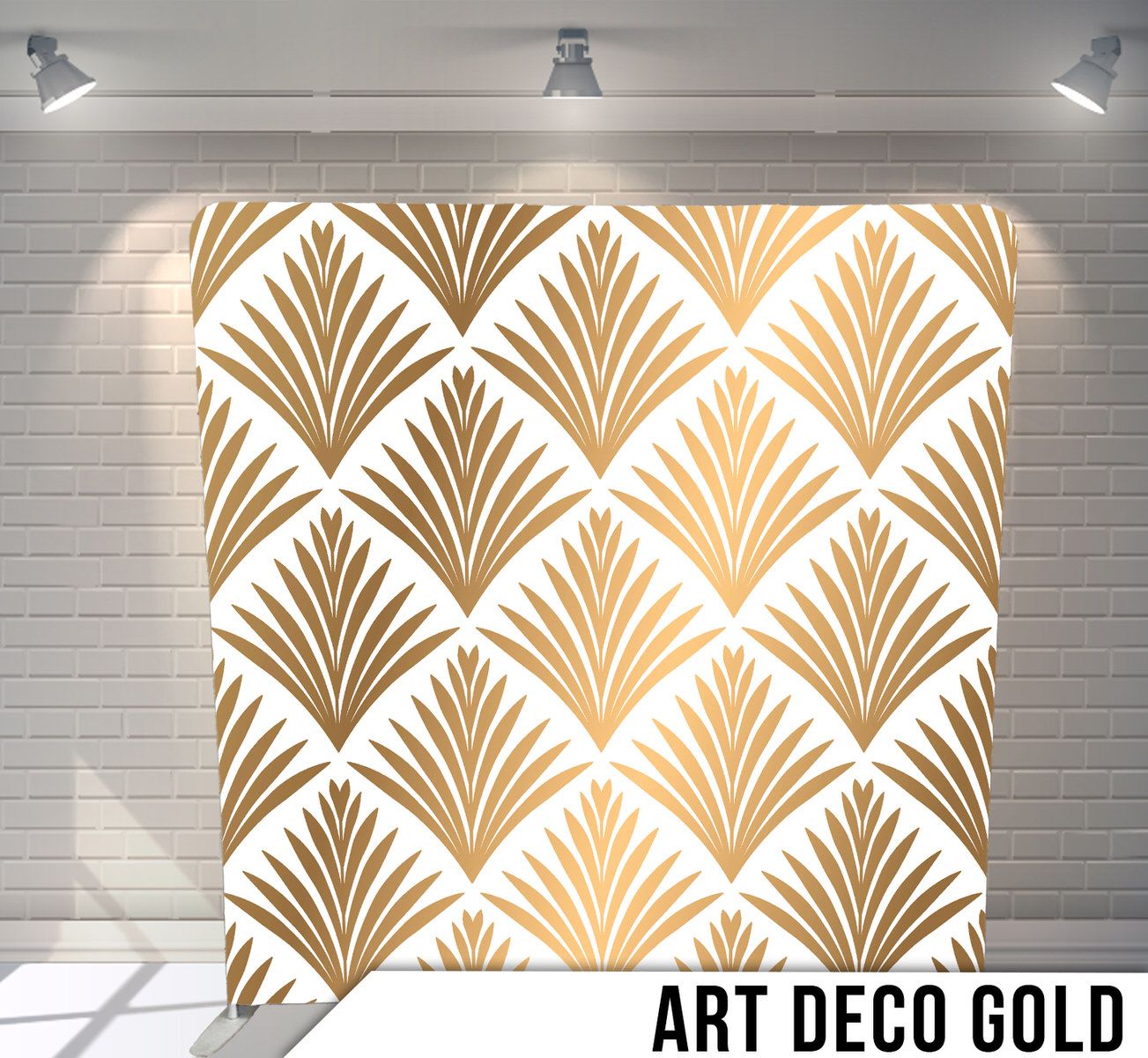 Elegant gold fan pattern on white background in art deco style.