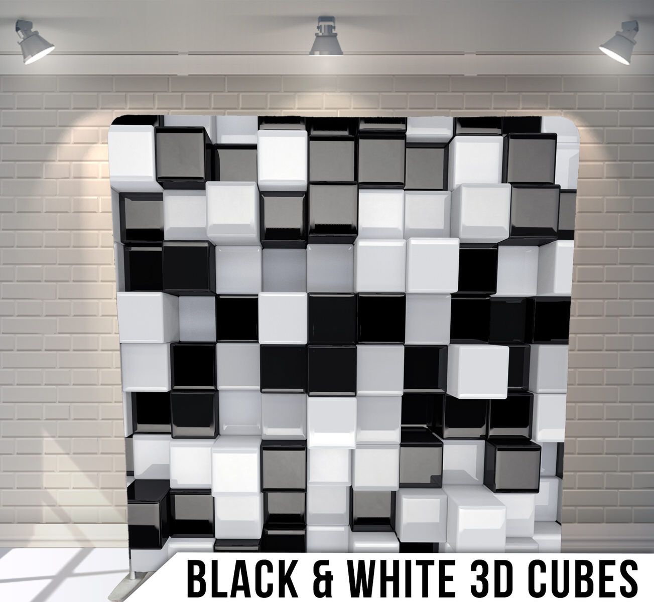 Modern 3D geometric pattern of black and white cubes creating an optical illusion effect.