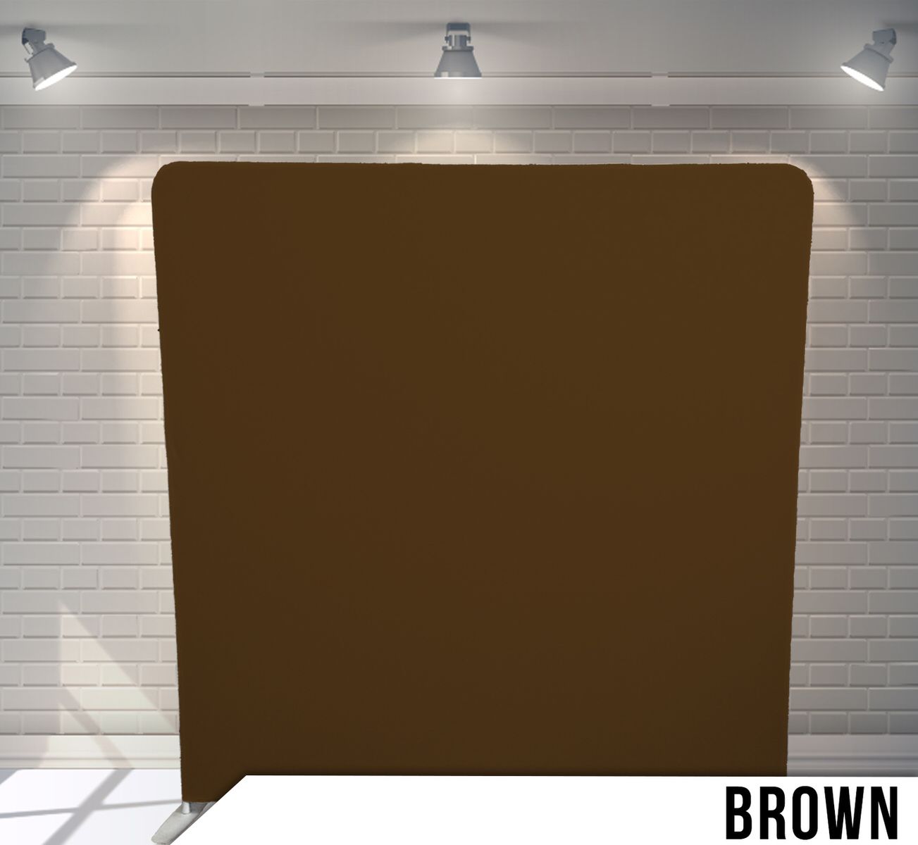 Solid brown background with studio lighting setup.