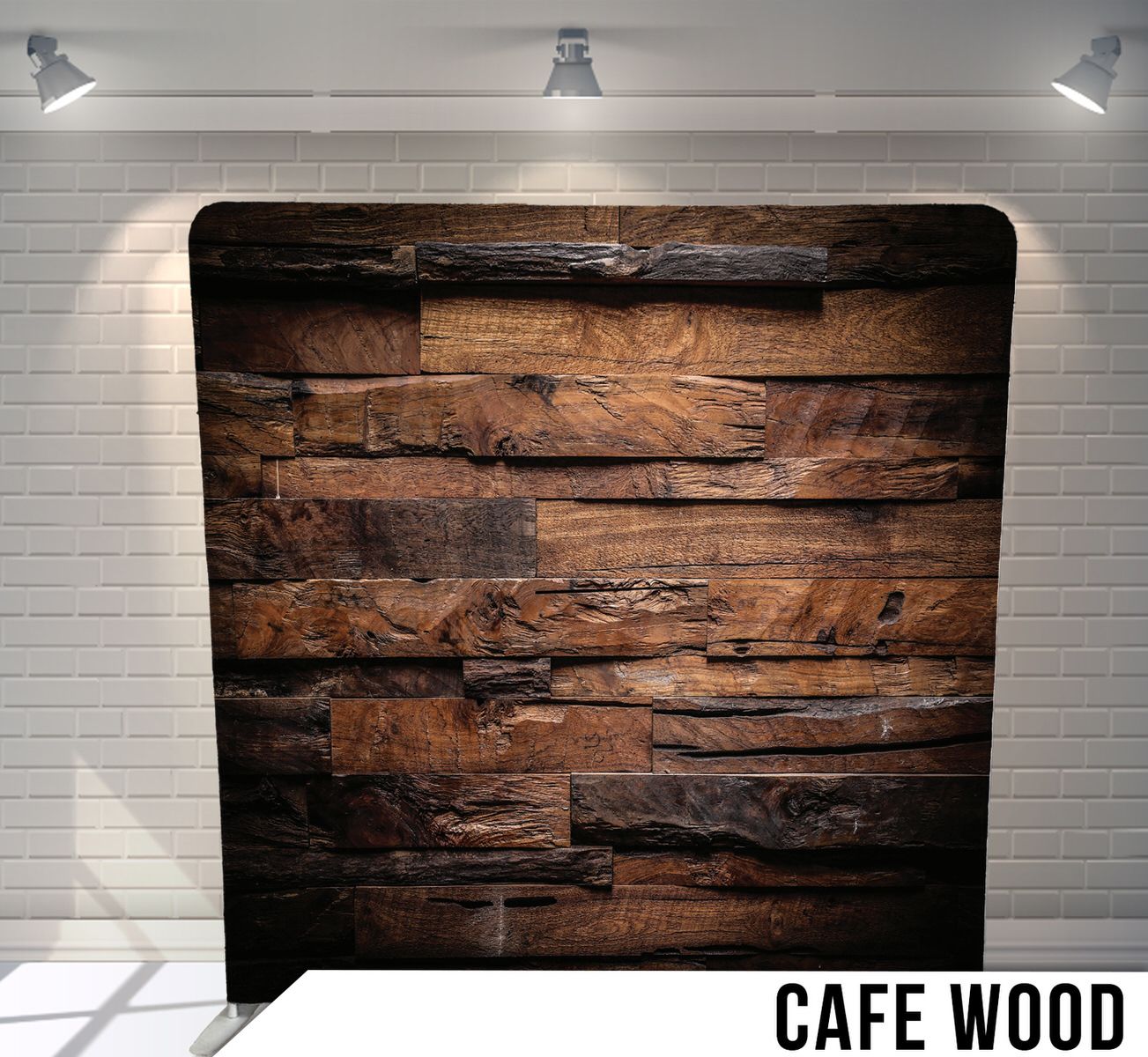 Rustic wooden wall backdrop with weathered planks arranged horizontally in varied brown tones.