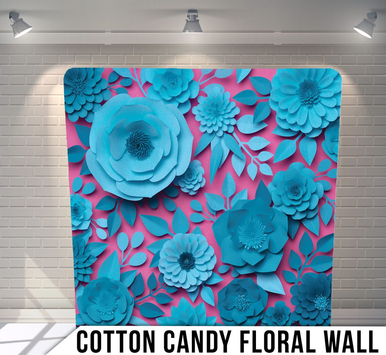 3D paper flowers in turquoise blue arranged on pink background creating dimensional floral wall art.