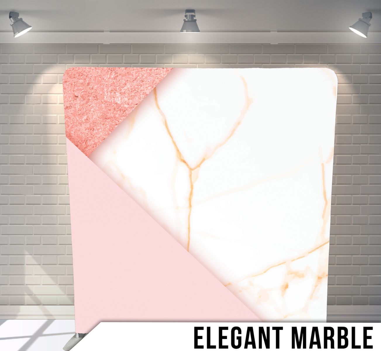 Abstract geometric design featuring pink marble texture and white diagonal sections.