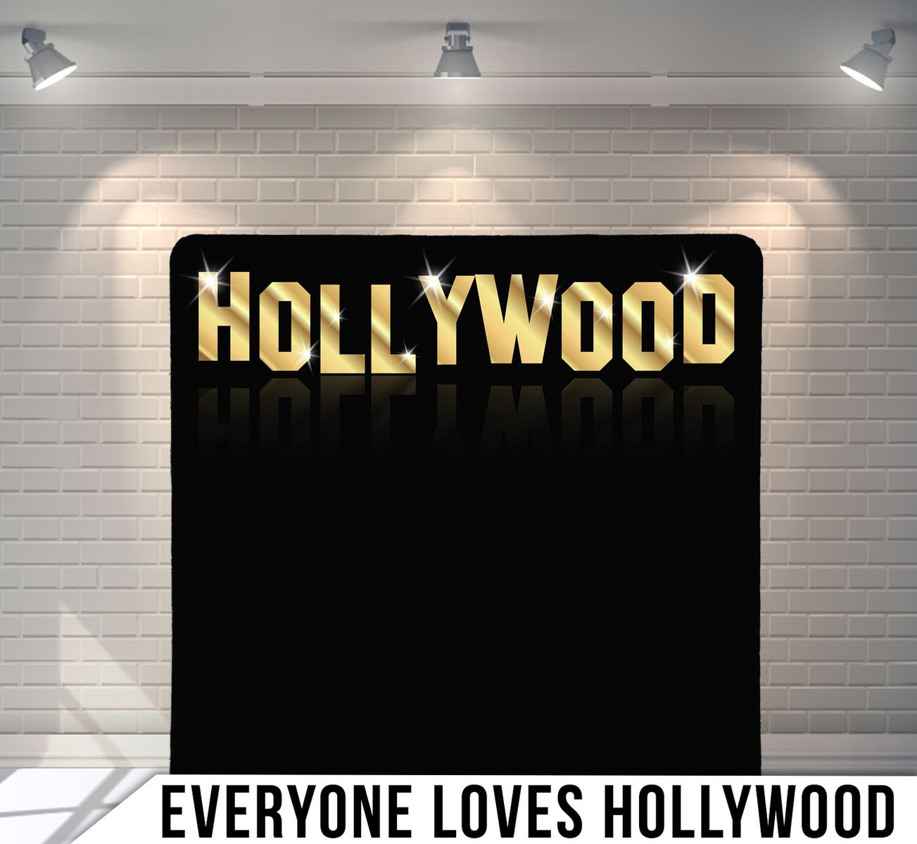 Gold Hollywood text on black background design for event photography backdrops.