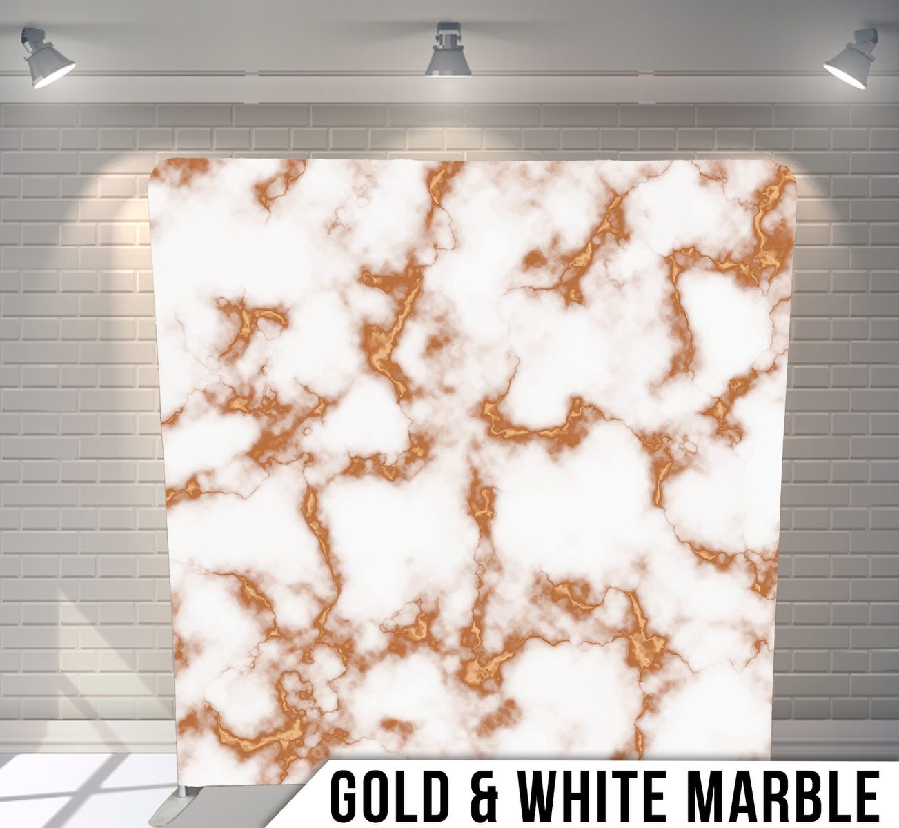 White marble texture with gold veining pattern throughout.