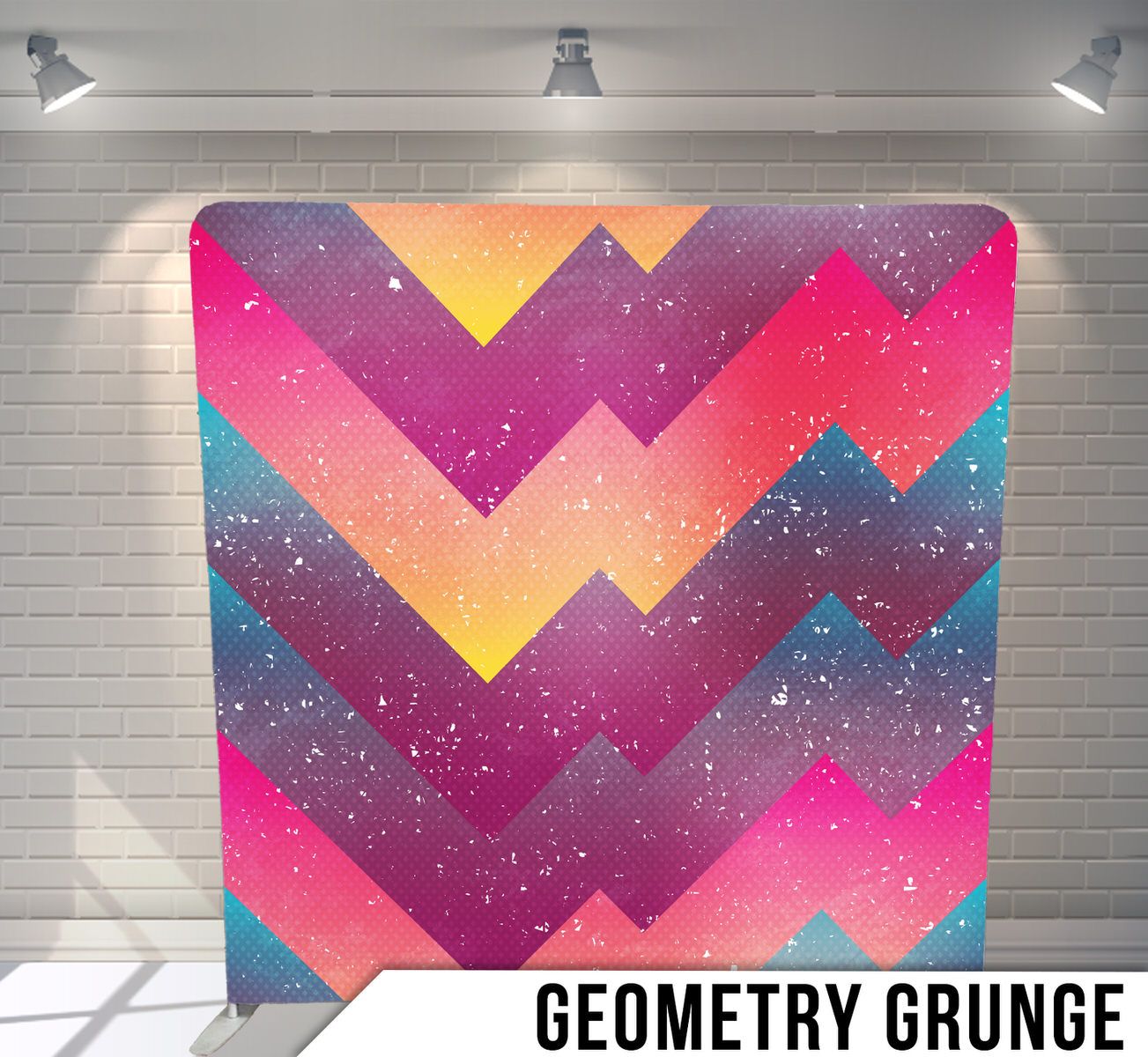 Vibrant chevron pattern with cosmic galaxy colors and sparkles on display backdrop.