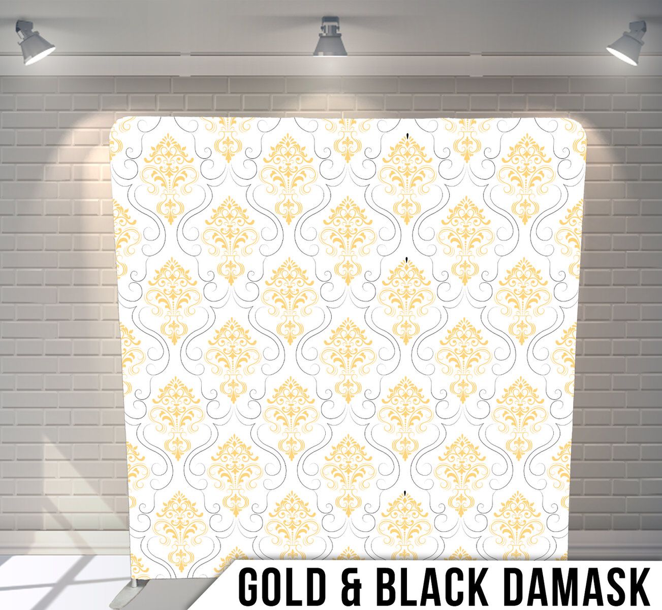 Elegant gold and white damask pattern wallpaper backdrop.