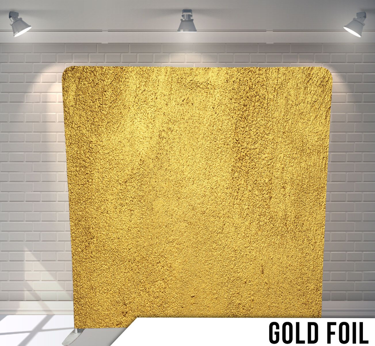 Textured gold foil background with metallic sheen and subtle surface variations.