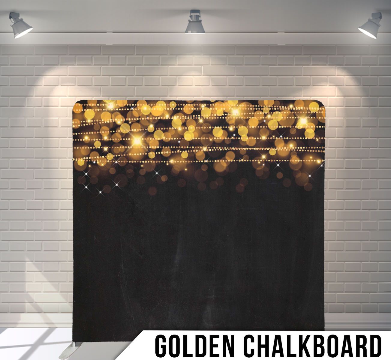 Black background with golden string lights and bokeh effect across the top.