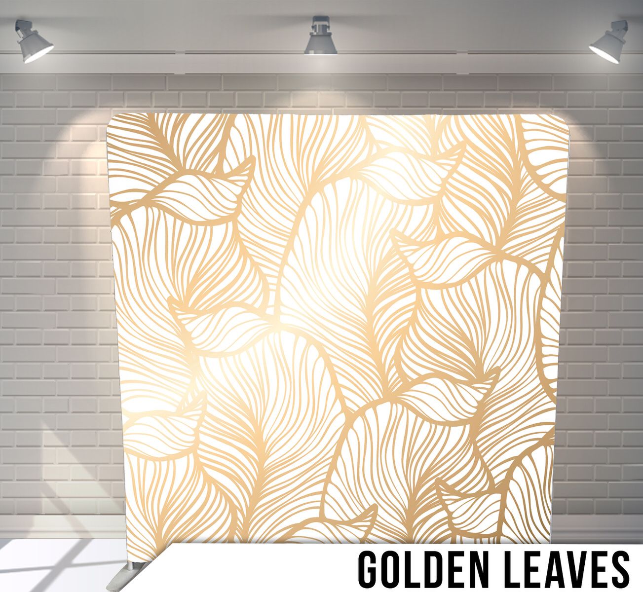Delicate golden palm leaf pattern on white background creating a tropical motif.