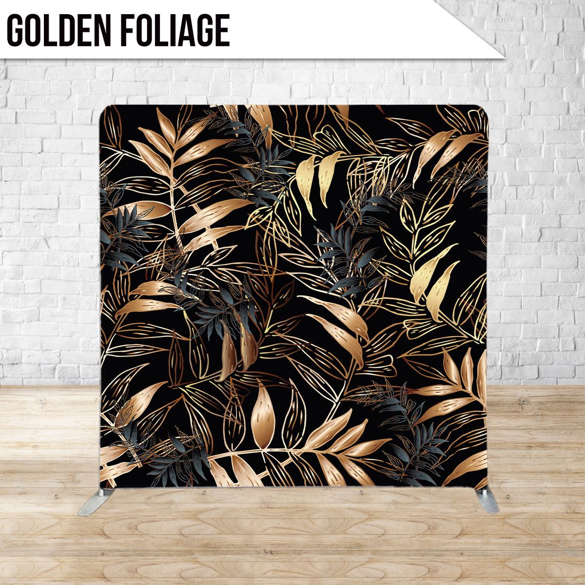 Luxurious golden tropical leaves pattern on black background.