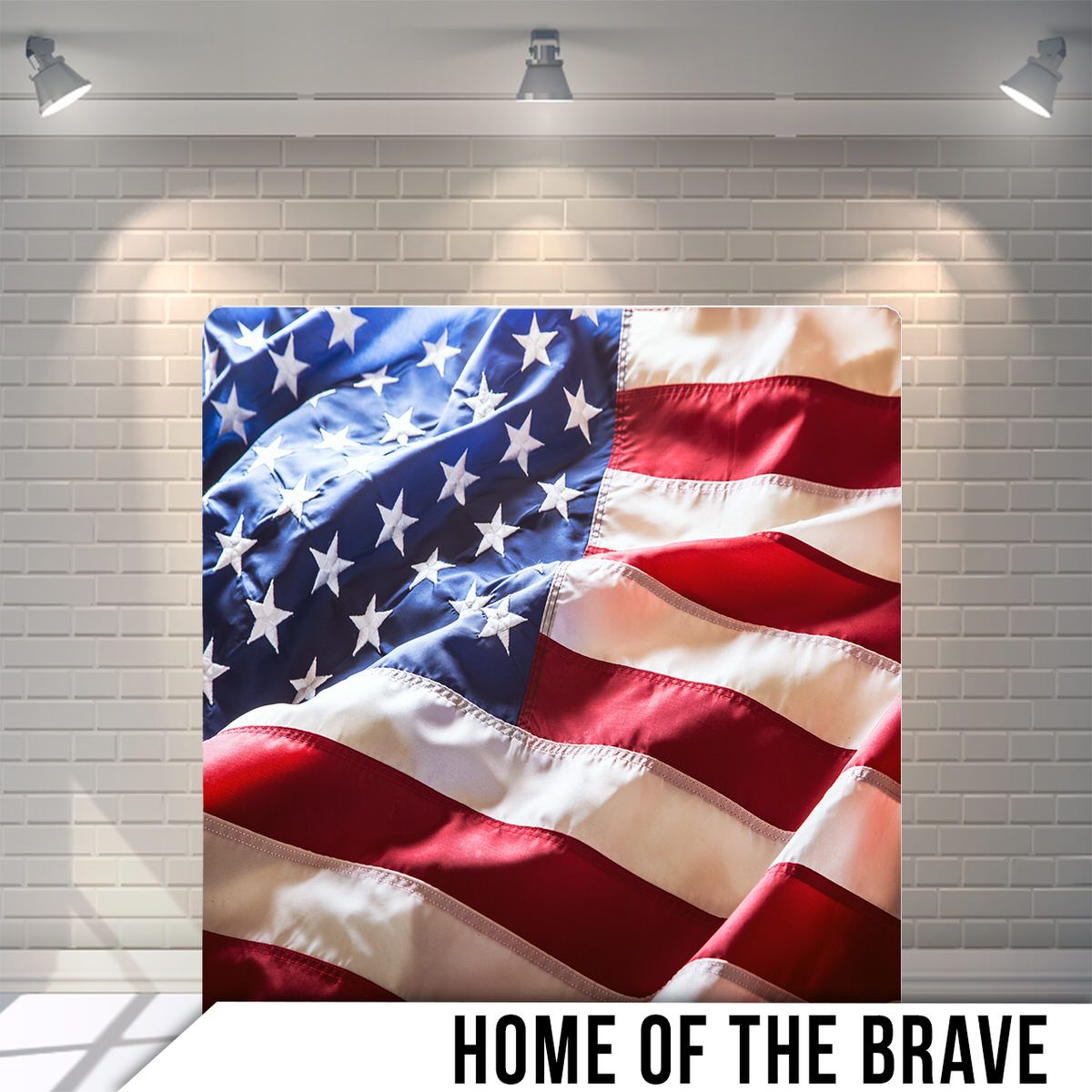 American flag photography backdrop with dramatic lighting and waving star-spangled banner.
