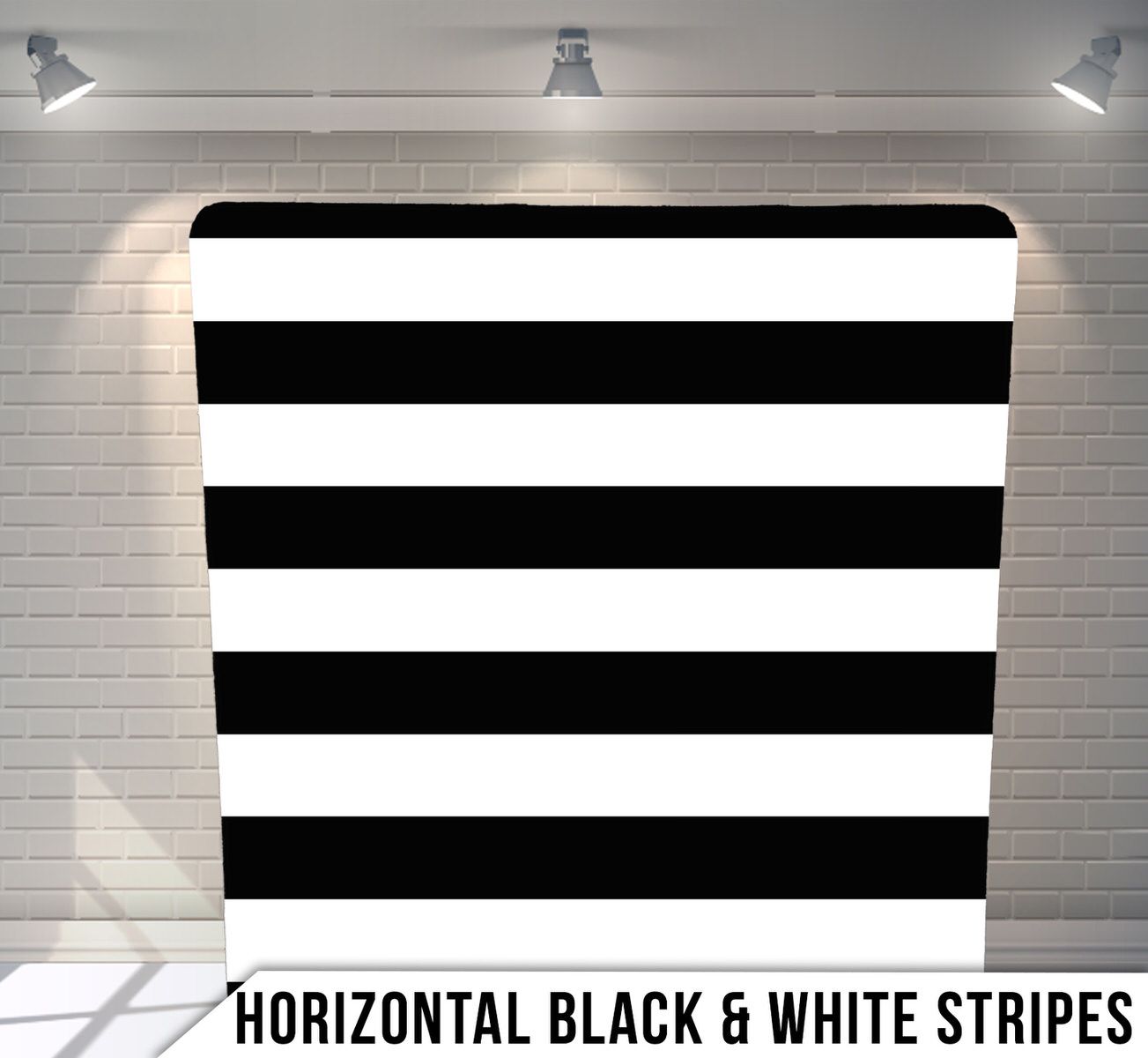 Black and white horizontal striped backdrop design for professional photography.