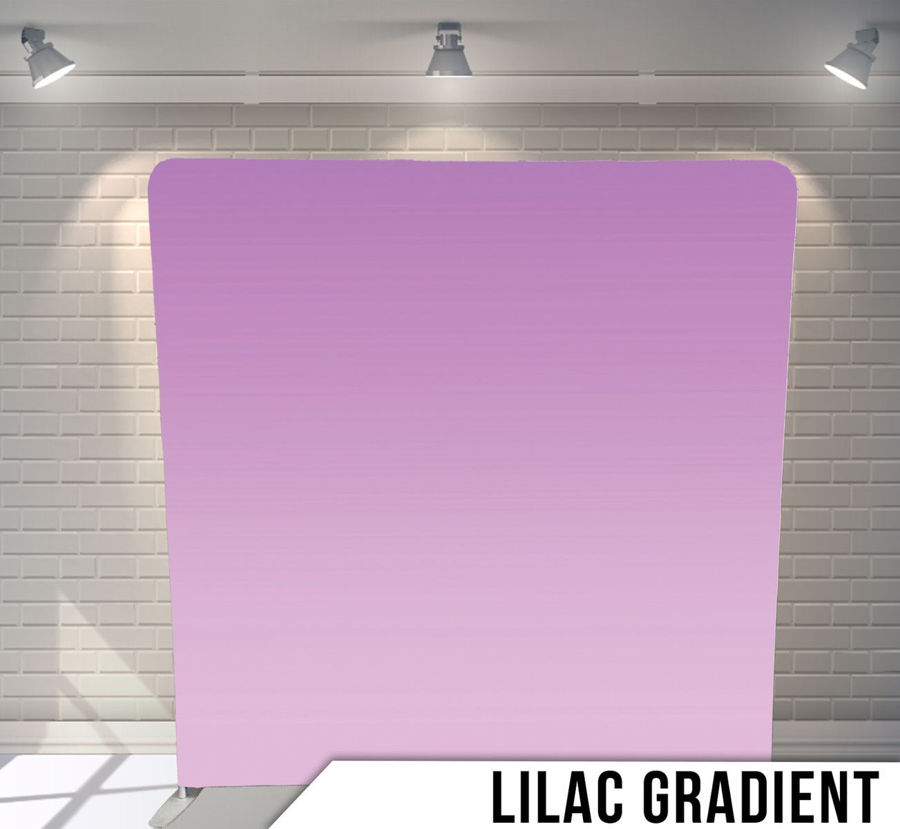 Solid lilac gradient backdrop illuminated by overhead lighting.