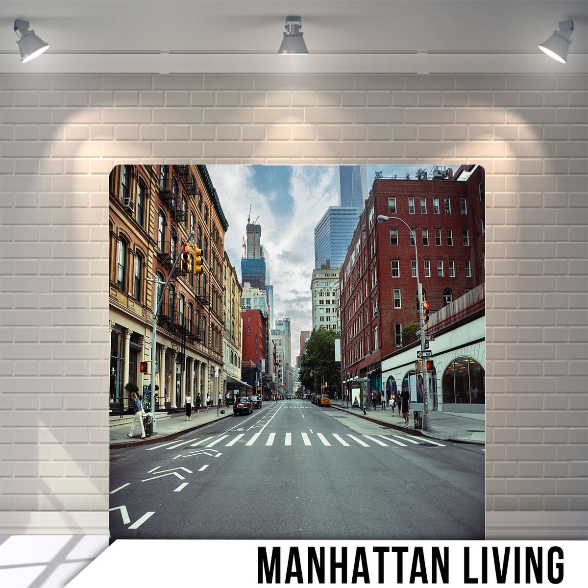 Urban street view of Manhattan with historic buildings, modern architecture and crosswalk.