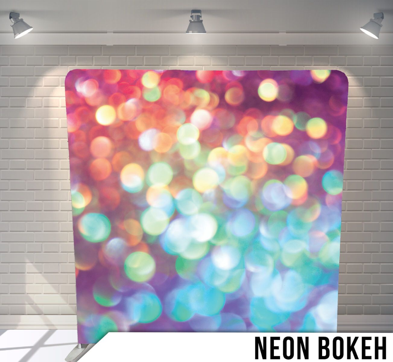 Colorful bokeh light effect background with blurred circles in rainbow colors.