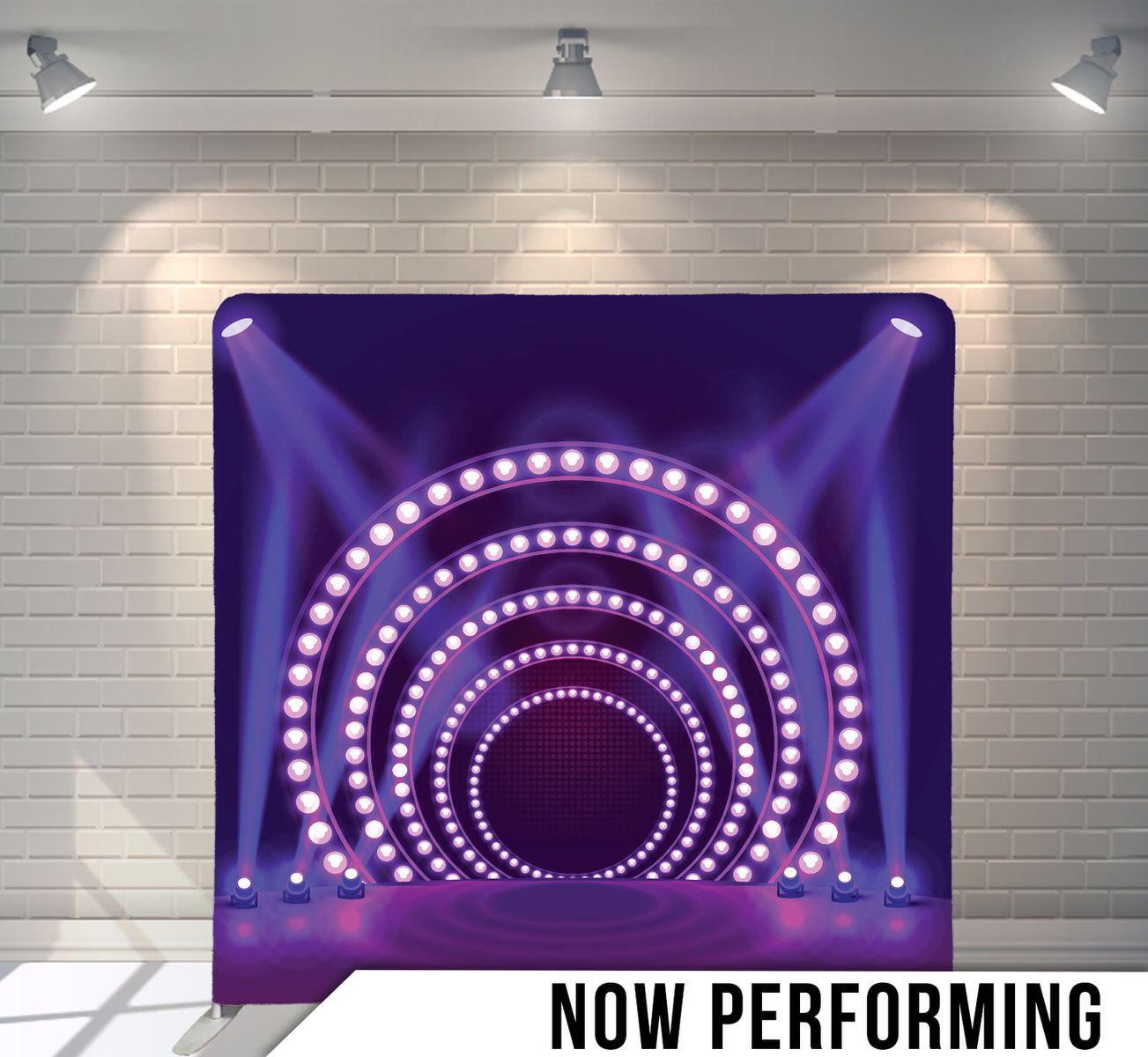 Purple circular tunnel effect created by concentric LED lights creating a dramatic stage backdrop.