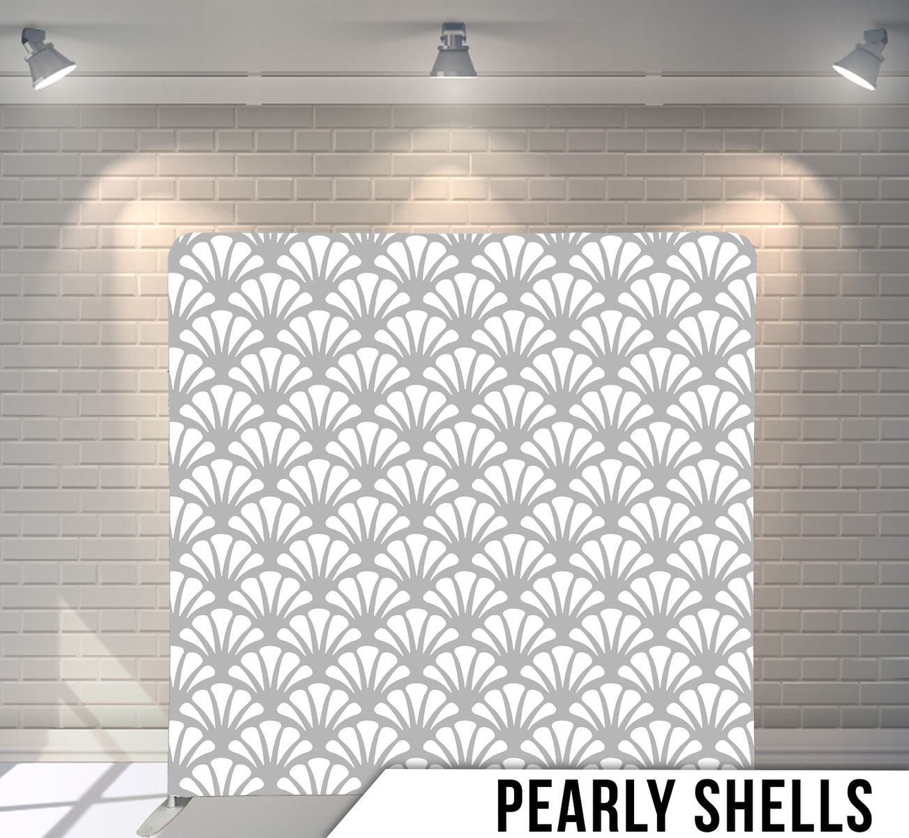 Art deco style fan pattern in white and gray creating an elegant shell-like geometric design.