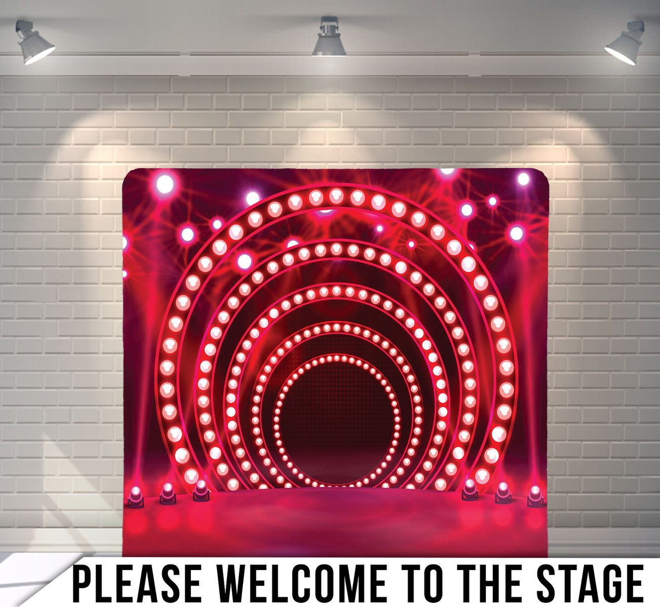 Red tunnel effect created with concentric circles of glowing lights creating a dramatic stage entrance.