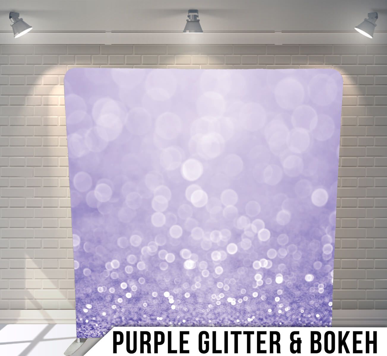 Purple bokeh background with sparkling glitter effect and soft circular lights.