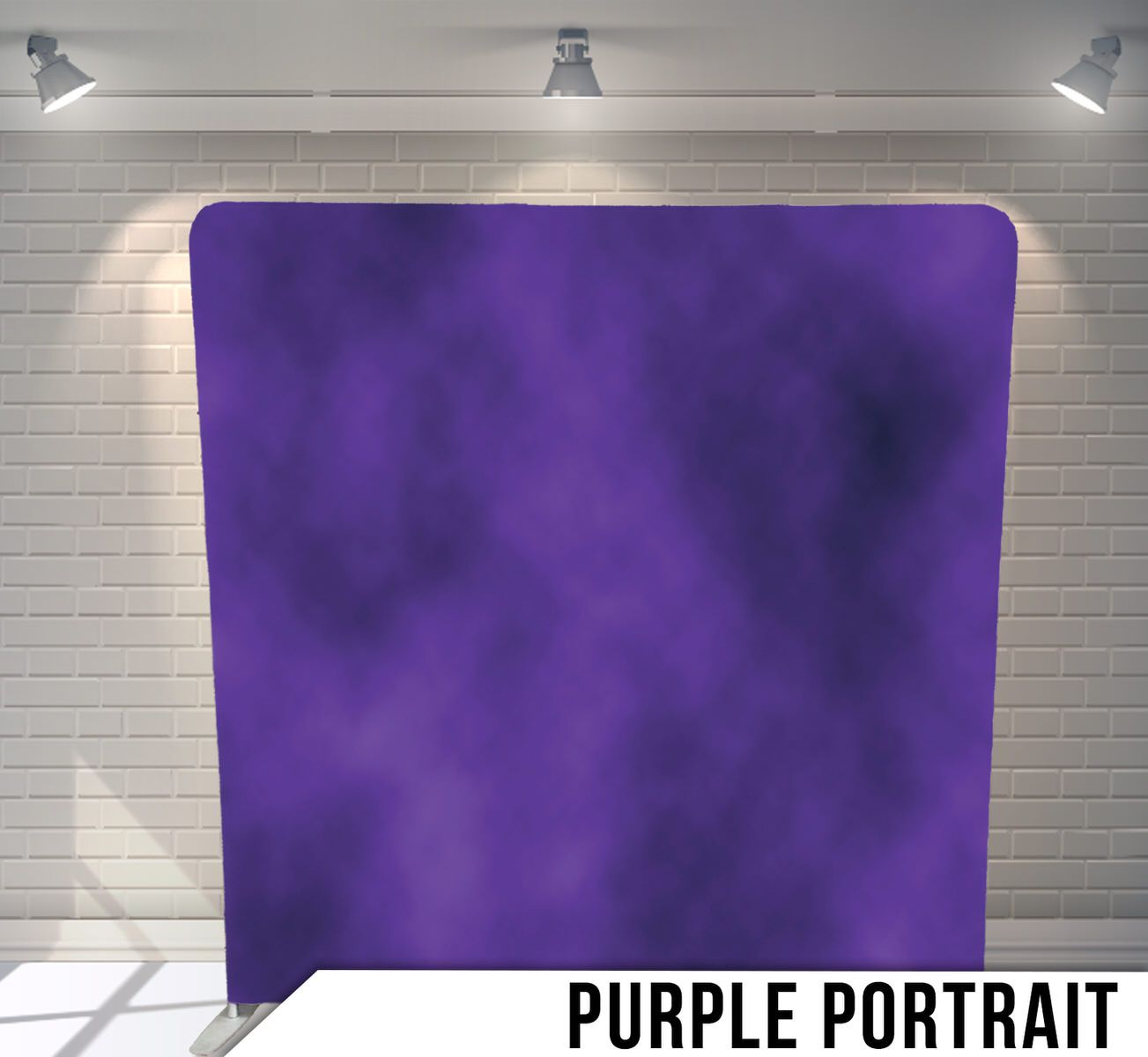 Solid purple photography backdrop with subtle gradient shading and studio lighting on white brick wall.