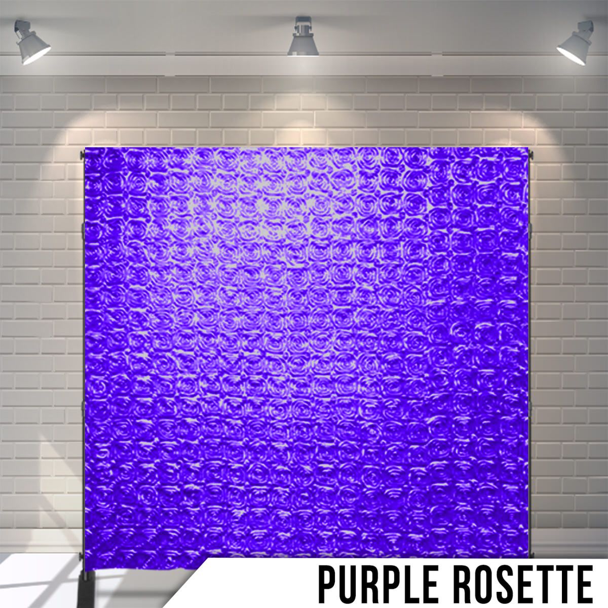 Vibrant purple rosette pattern backdrop with textured 3D circular designs.