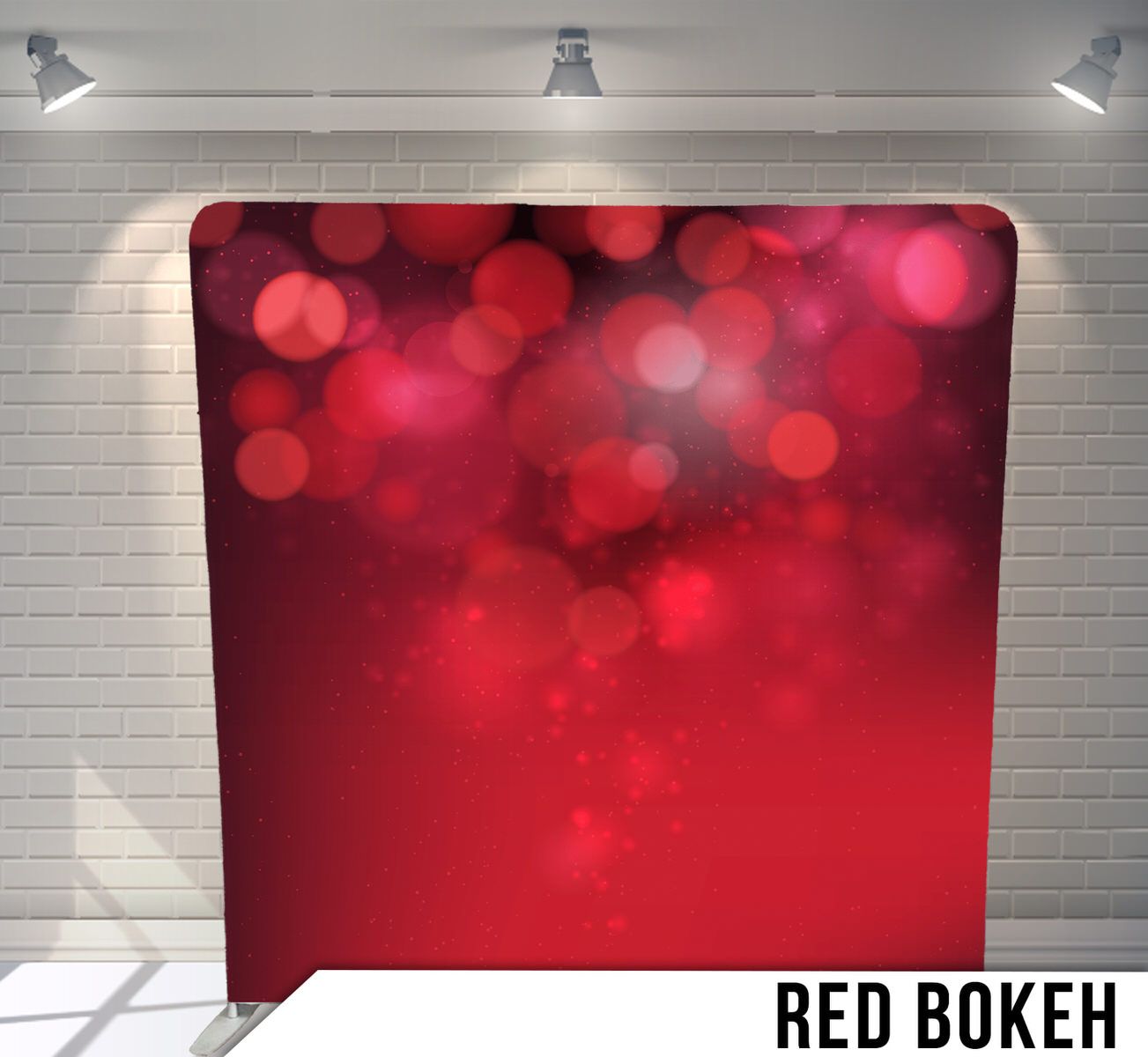 Red bokeh light effect background with floating circular highlights.