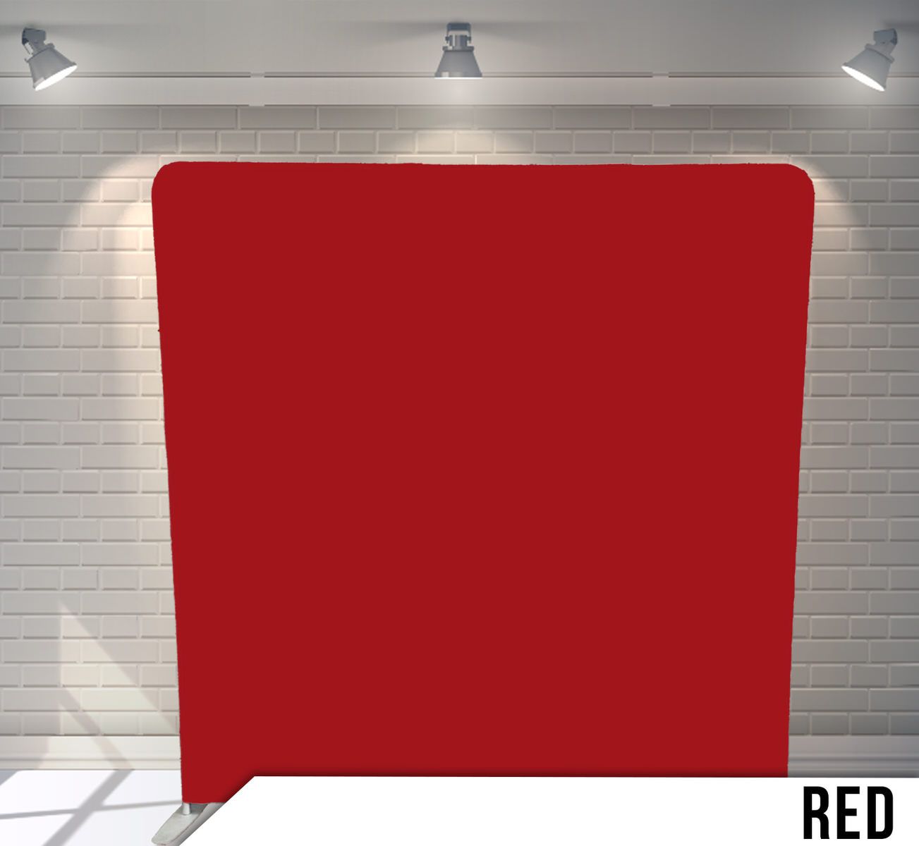 Solid red backdrop with subtle lighting gradient from center.