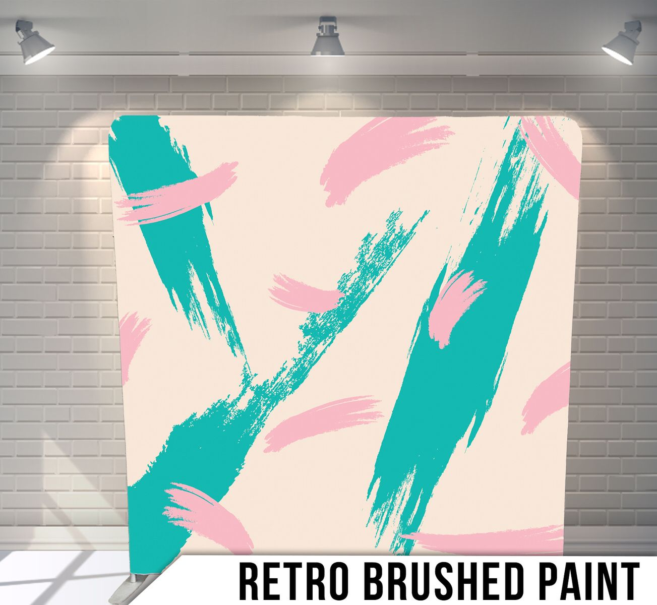 Abstract pattern with teal and pink brush strokes on beige background.