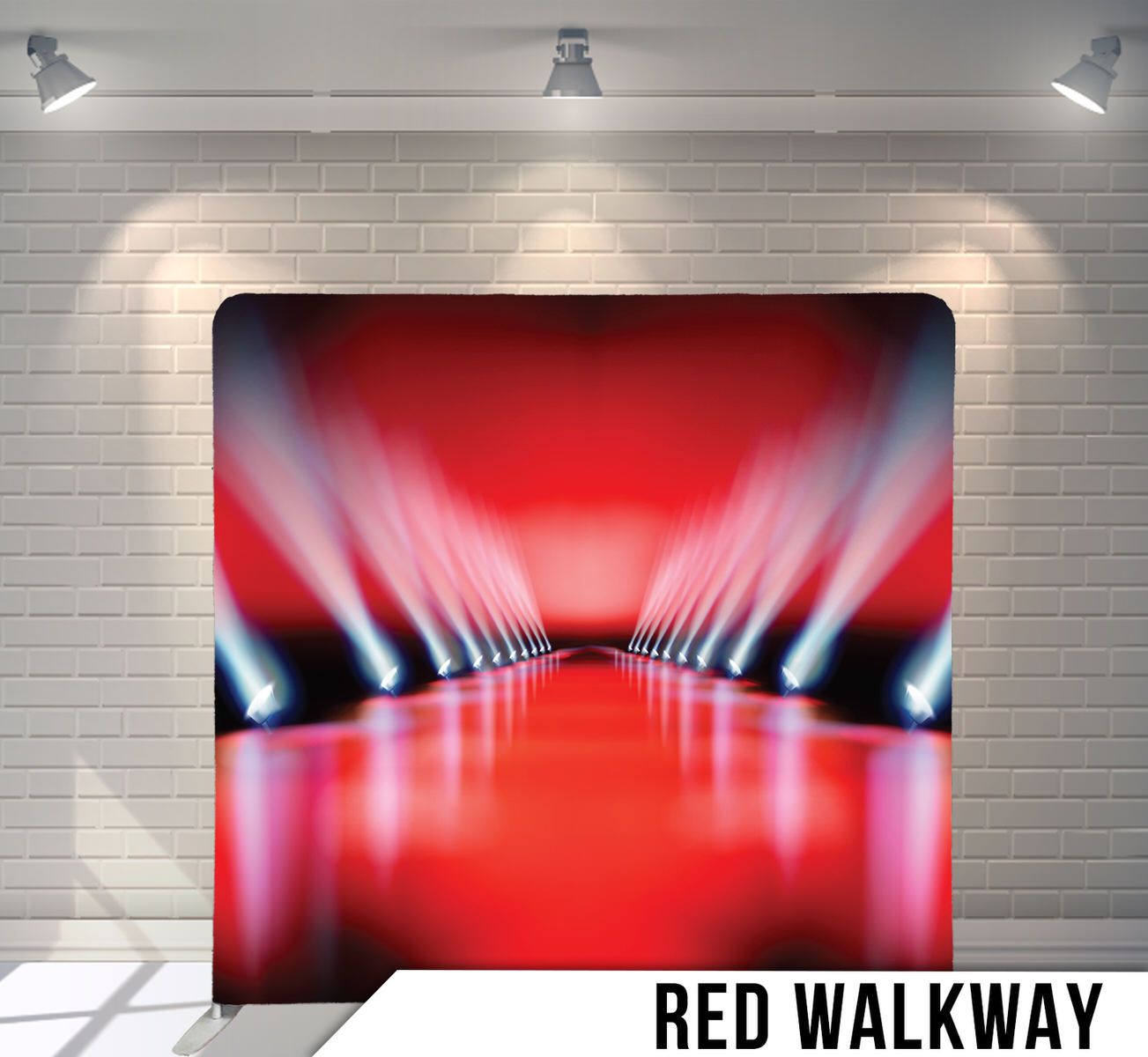 Futuristic red corridor with dramatic lighting and reflective floor creating an infinite tunnel effect.