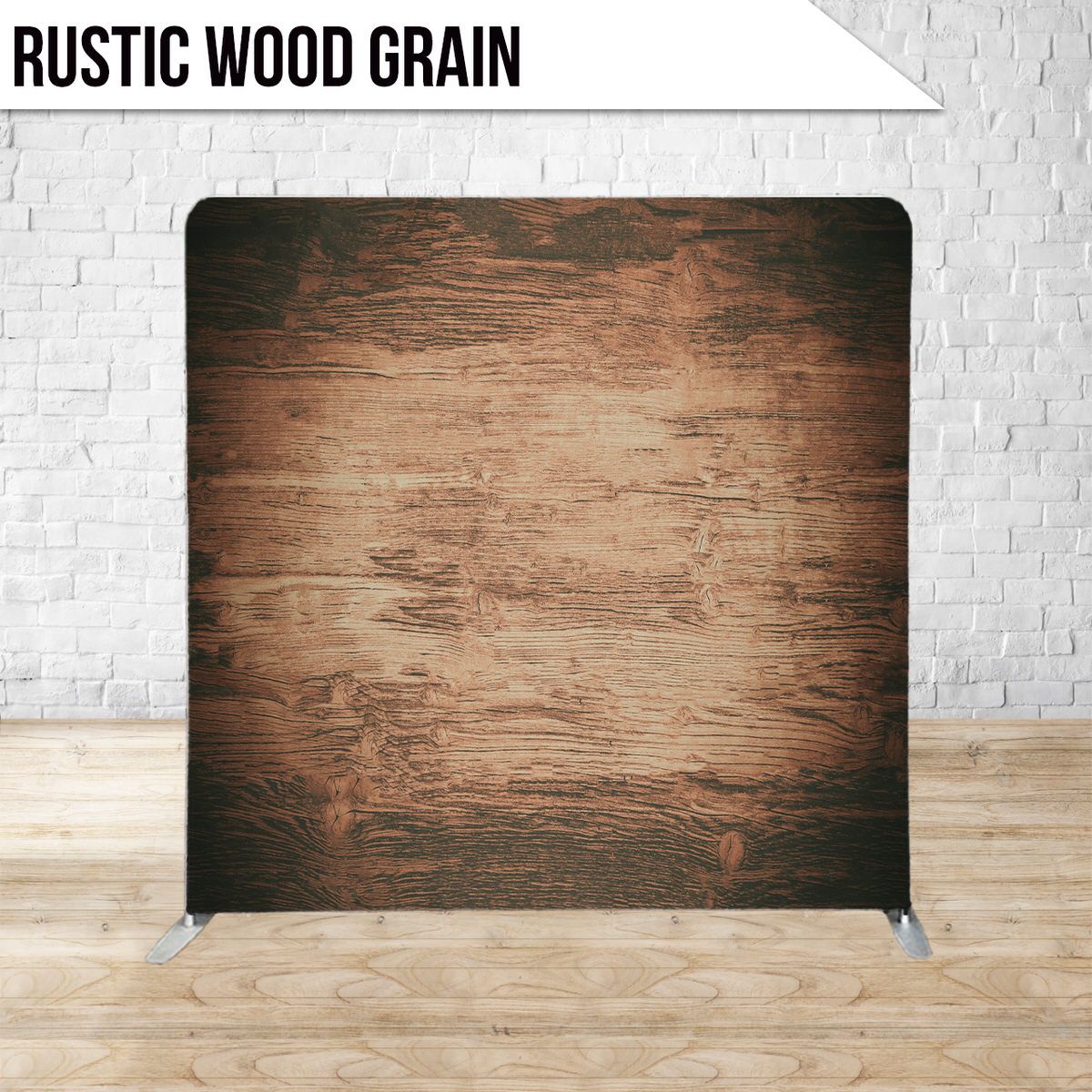 Dark brown wood grain texture with vignette edges creating a vintage backdrop effect.