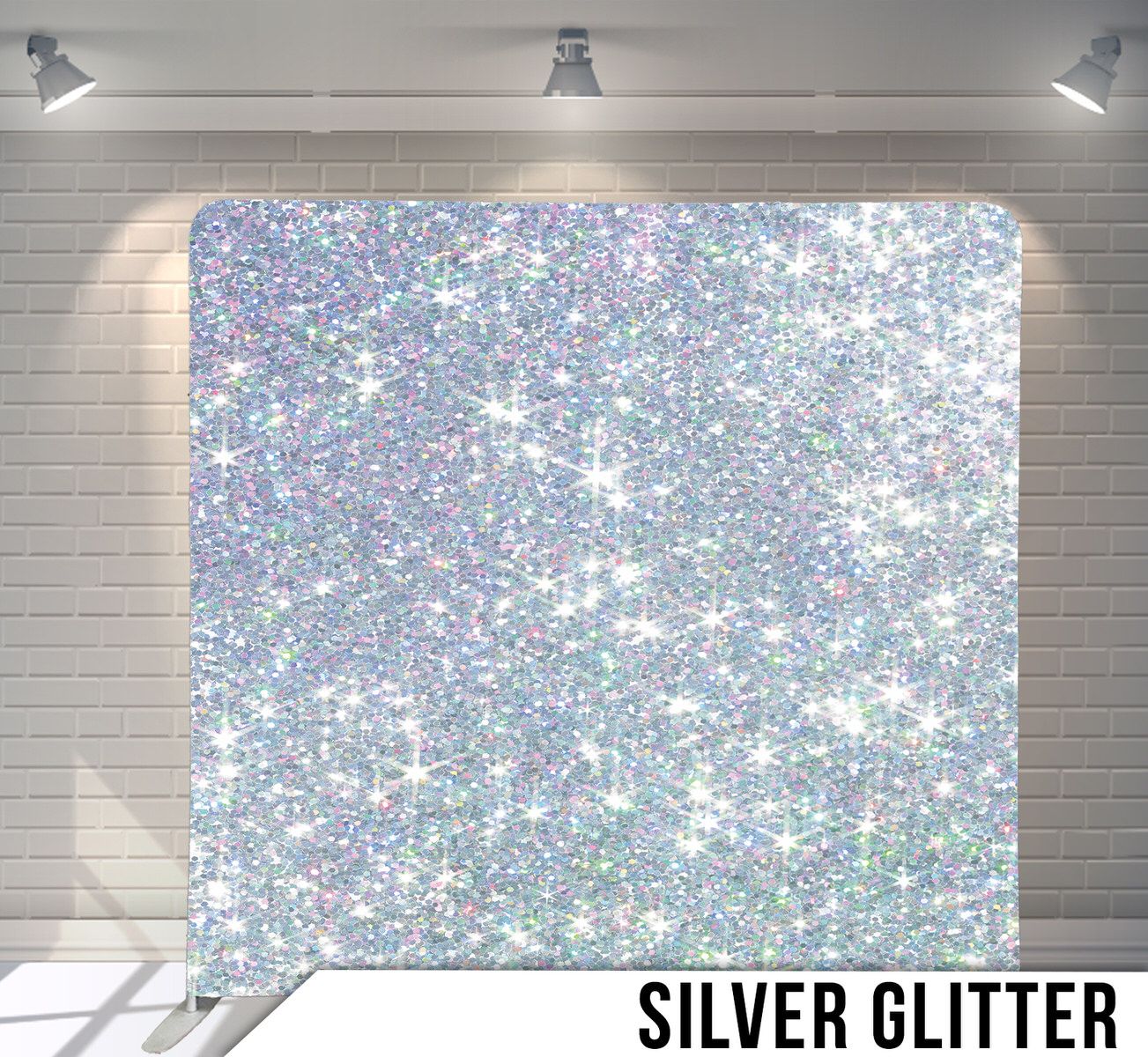 Iridescent silver glitter texture sparkling on light background.