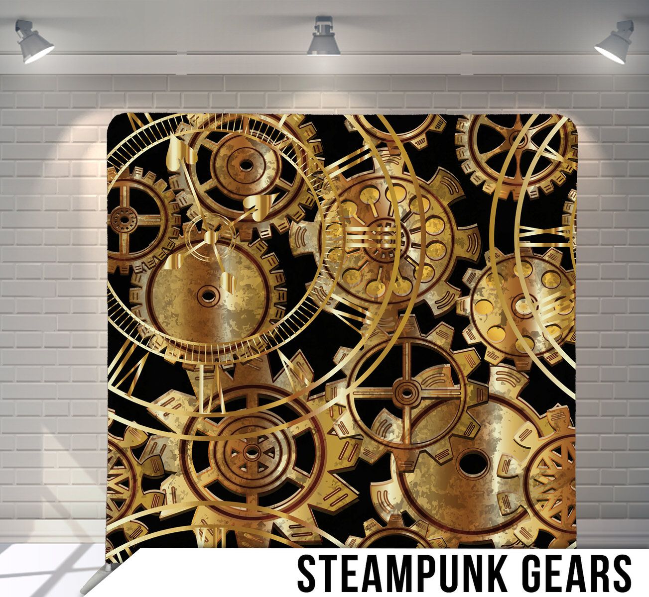 Intricate clockwork mechanism with golden gears and clock faces in steampunk style.