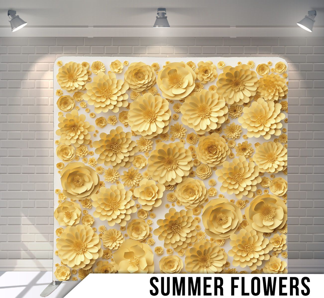 Repeating pattern of golden paper flowers creating a textured background.
