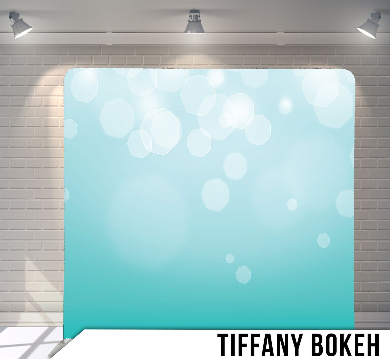 Tiffany blue bokeh backdrop with soft white light effects and gradient design.