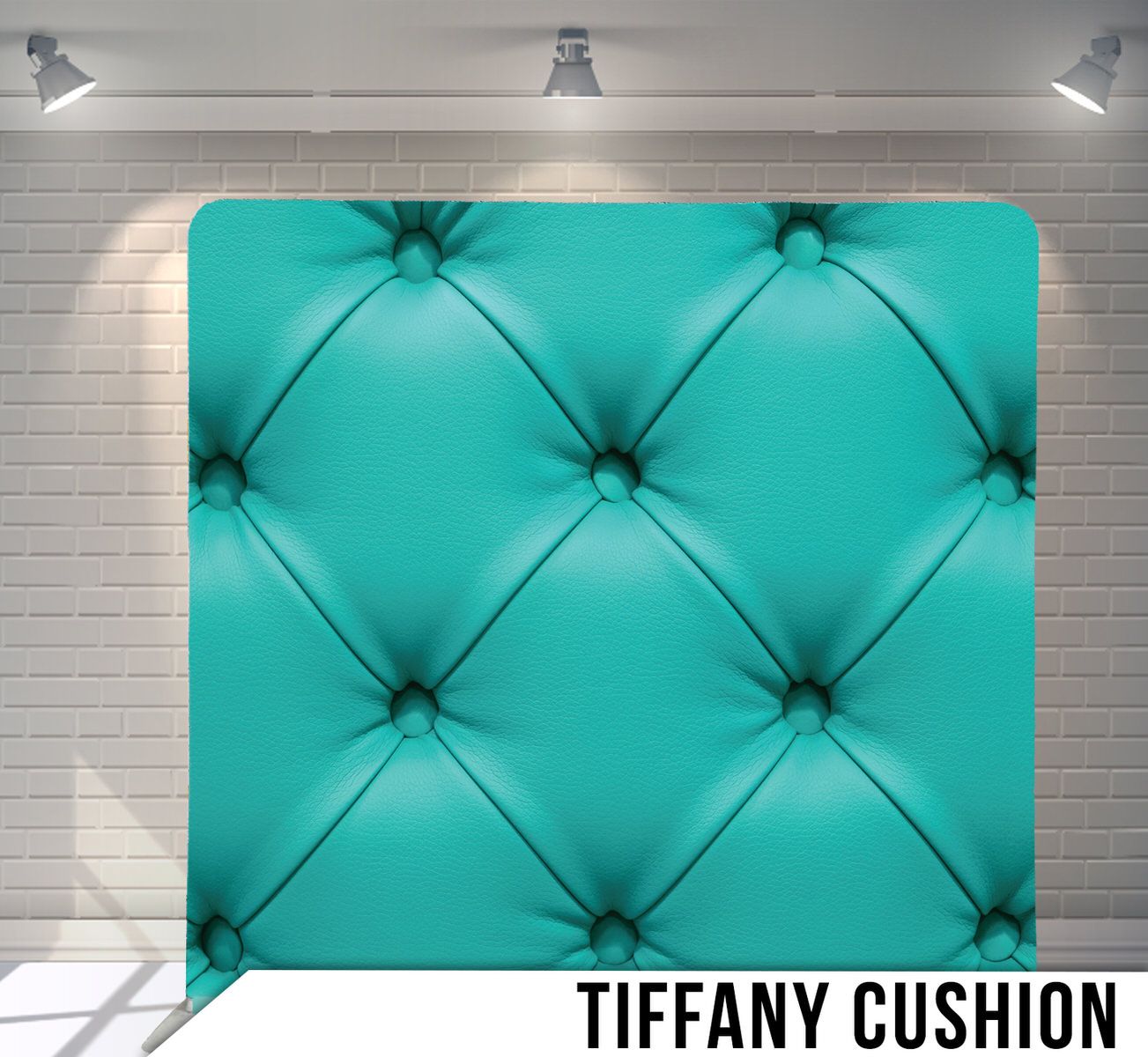Luxurious tufted leather texture in Tiffany blue with diamond pattern quilting effect.