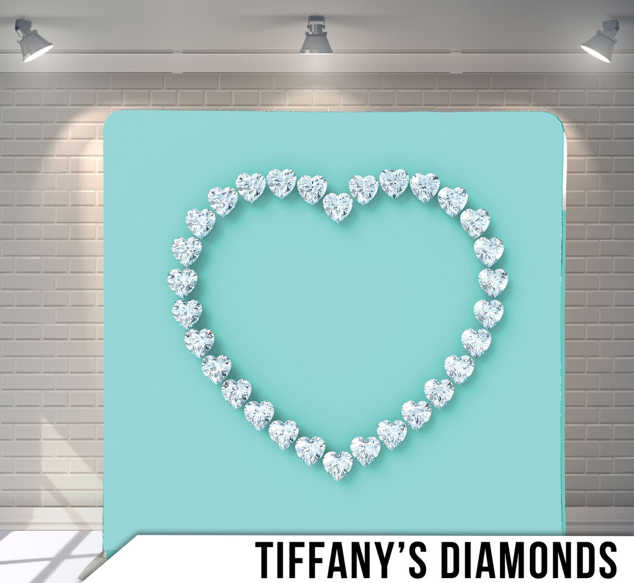 Heart shape formed by sparkling diamonds on Tiffany blue background.