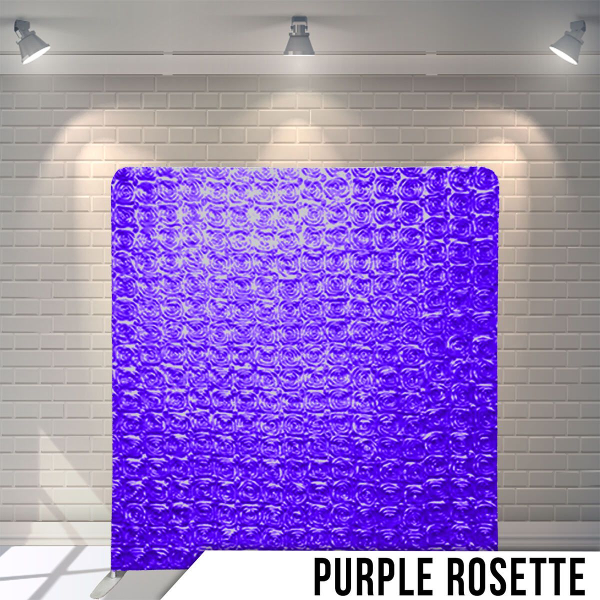 Vibrant purple rosette textured backdrop panel with dramatic spotlight illumination.