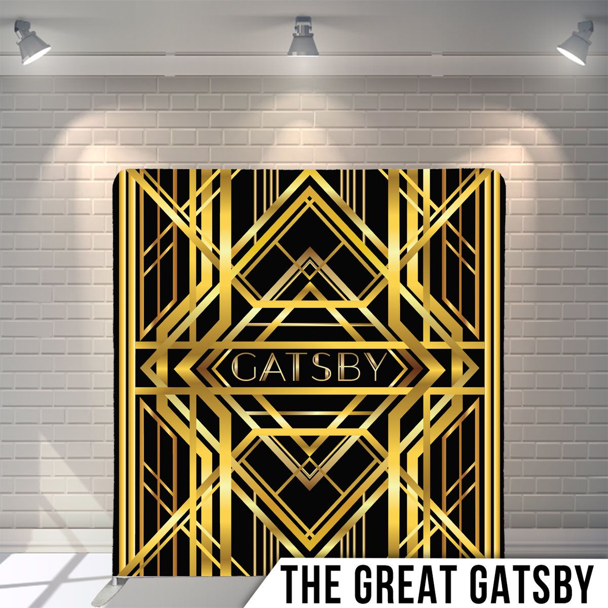 Art deco style gold and black geometric design backdrop with Gatsby theme.
